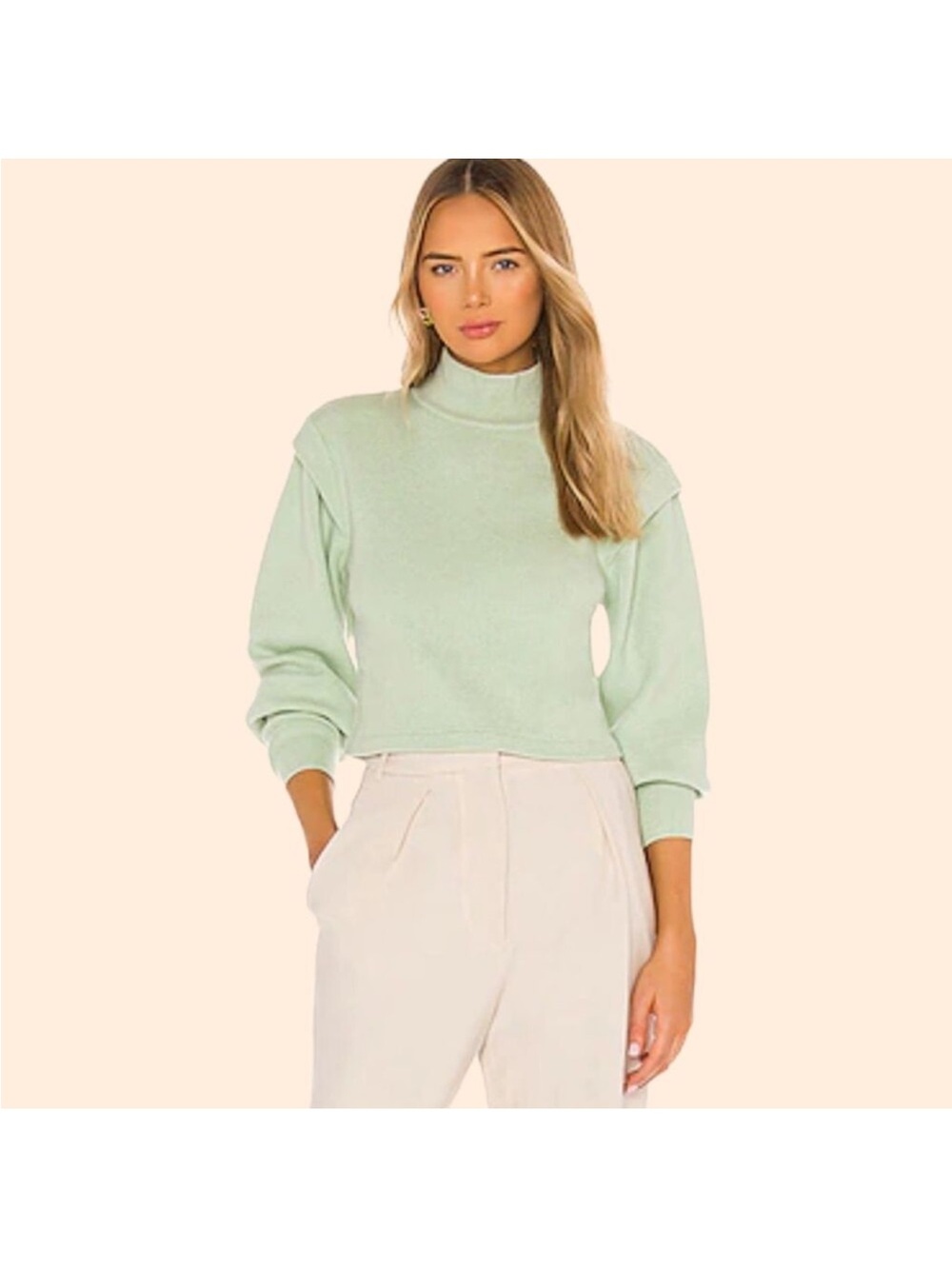 Jonathan Simkhai Ribbed cropped Puff Sleve Sweater Mint medium - Picture 2 of 9